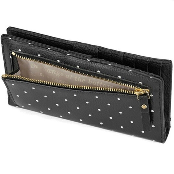 Kate Spade Polka Dot Wallet Slim Bifold Black White Pre-owned - Picture 5 of 7